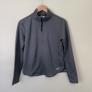 Nike Womens S Therma-Fit Quarter Zip Shirt Gray Running Long Sleeve White Swoosh
